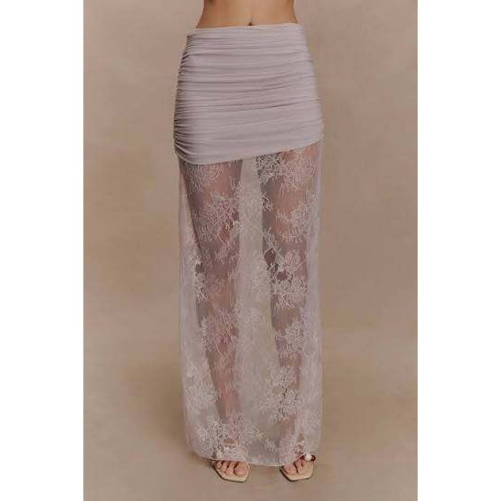 MESHKI Guinevere Lace And Mesh Maxi Skirt Lilac Small New With Tags